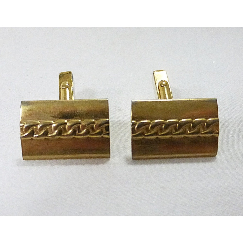 Vtg swank cufflink square gold tone chain pattern men accessories preppy career